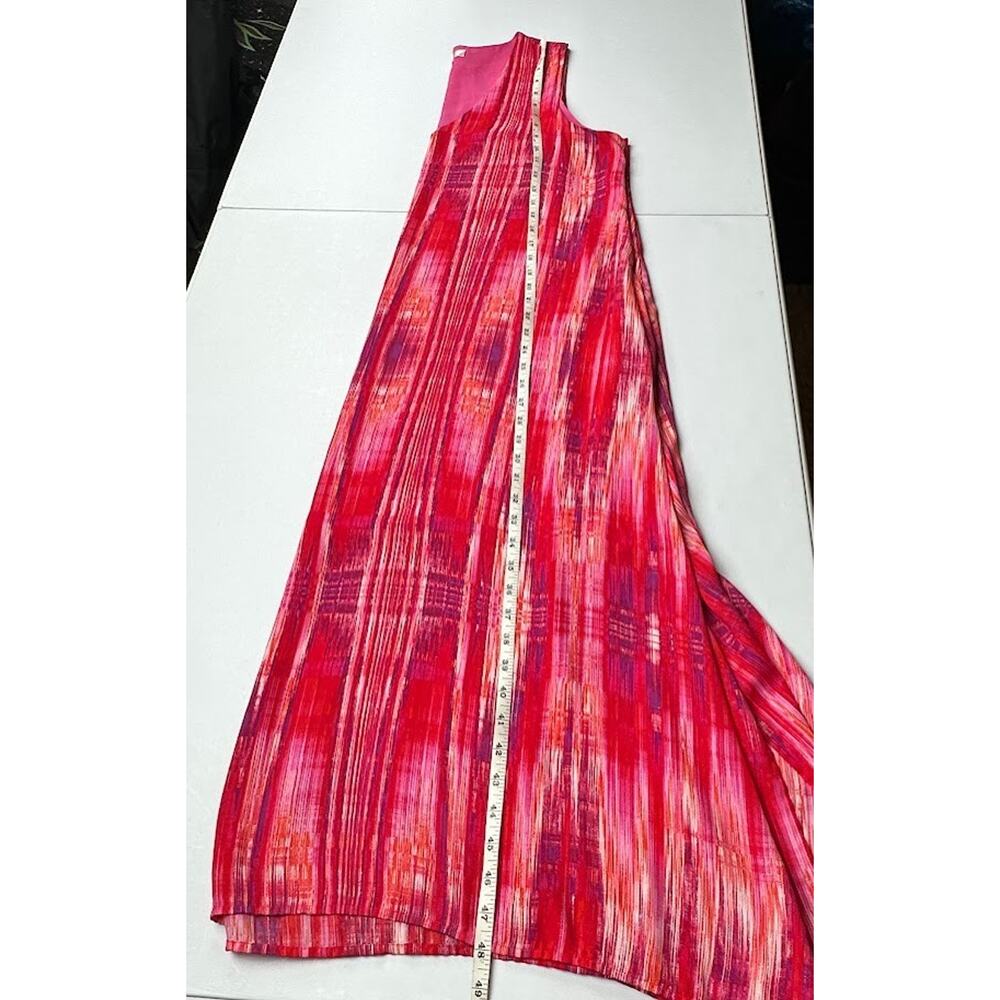 Natori Dress Women Large Pink Sleeveless V Neck Midi Flowy Resort Abstract Artsy - Picture 11 of 14